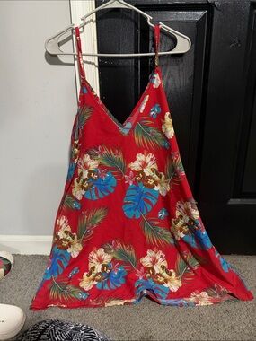 Tropical Red Floral Slip Dress